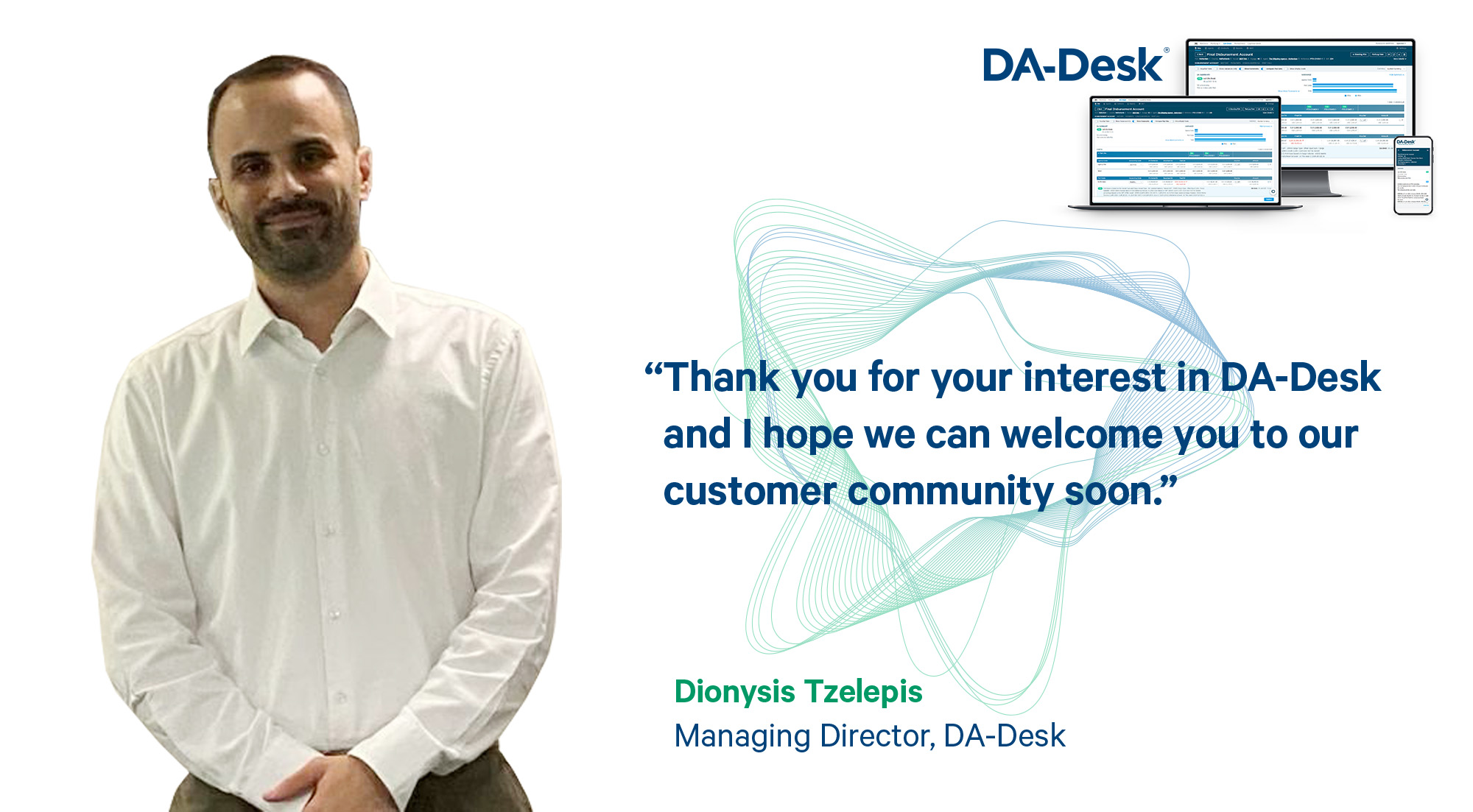 Dionysis Tzelepis welcome message to DA-Desk